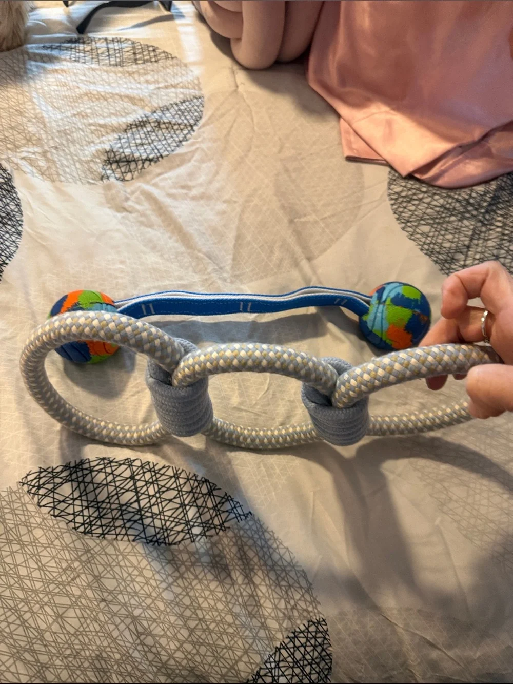 Durable Blue Rope Tug Toy & Colorful Ball Dangler Set